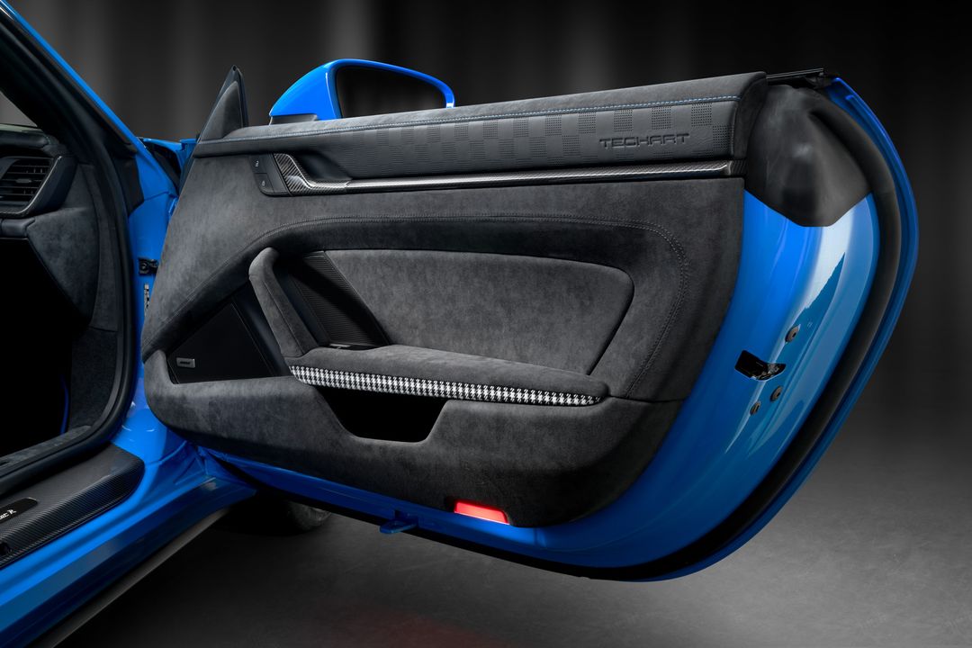 TECHART 992.1 installed carbon door trim and carbon door opener in a GTstreet R interior
