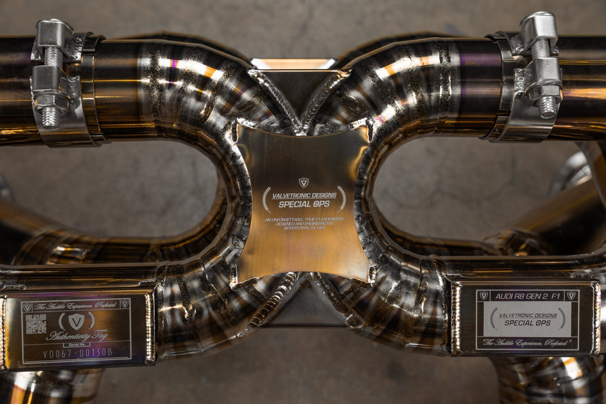 Valvetronic Designs - Audi R8 True F1 Exhaust System - AUD.R8.V10.GEN2.F1.BR, AUD.R8.V10.GEN2.F1.TI, AUD.R8.V10.GEN1.F1.BR