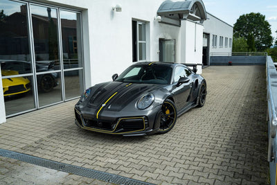 TECHART GTstreet R AeroKit installed on Porsche 911 992.1 Turbo – front three-quarter view